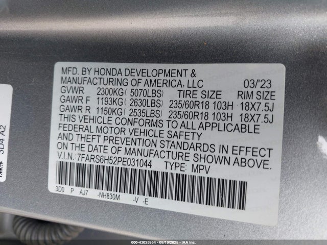 Honda lfc3 2023 7FARS6H52PE031044 Image 9