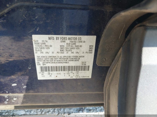 Ford 2016 2016 2FMPK3K83GBB25883 Image 9