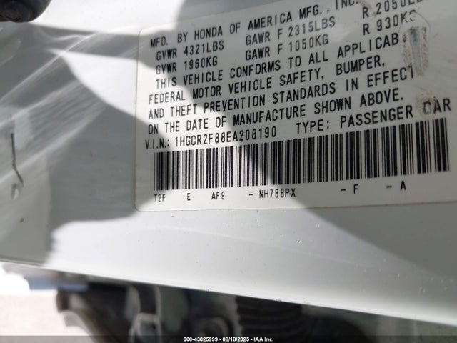 1HGCR2F88EA208190 Honda k24w1