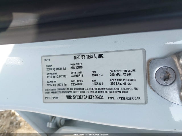2019 TESLA MODEL 3 5YJ3E1EA1KF466434 Photo 8