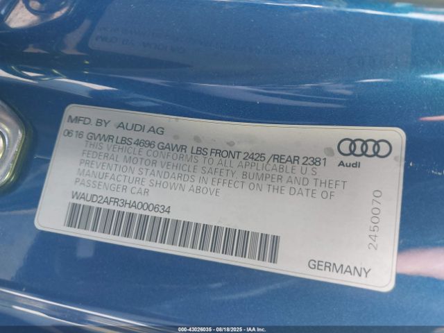 2017 AUDI A5 WAUD2AFR3HA000634 Photo 8