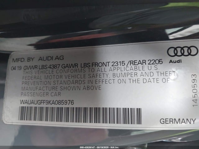 2019 AUDI A3 WAUAUGFF9KA085976 Photo 8