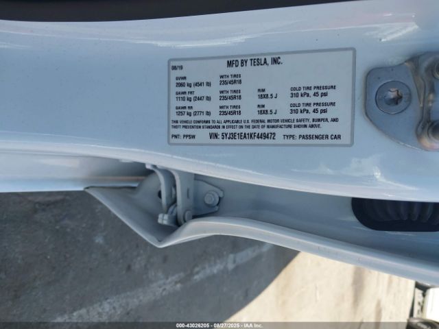 2019 TESLA MODEL 3 5YJ3E1EA1KF449472 Photo 8