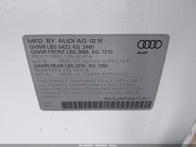 2016 AUDI Q5 WA1L2AFP9GA111811 Photo 8