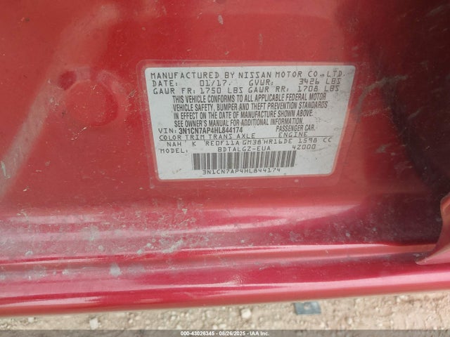 Nissan Versa 2017 3N1CN7AP4HL844174 Image 9