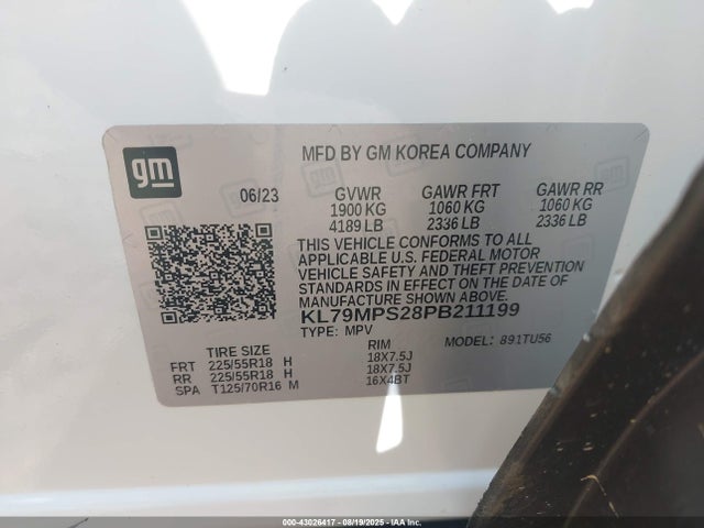 Продажа на аукционе авто 2023 Chevrolet Trailblazer Fwd Lt, vin: KL79MPS28PB211199, номер лота: 43026417