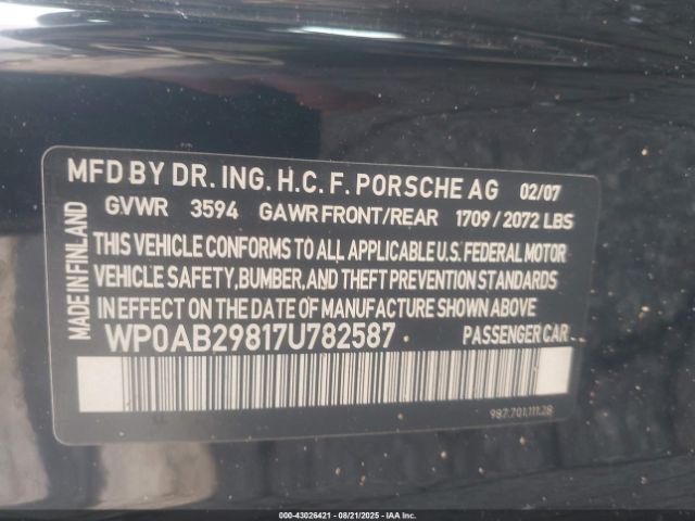 2007 PORSCHE CAYMAN S WP0AB29817U782587 Photo 8