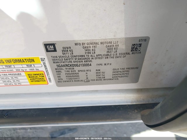 5GAKRCKD5GJ130054 Buick llt - sidi, alum, 60 degrees