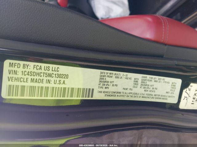 2022 DODGE DURANGO 1C4SDHCT5NC130220 Photo 8