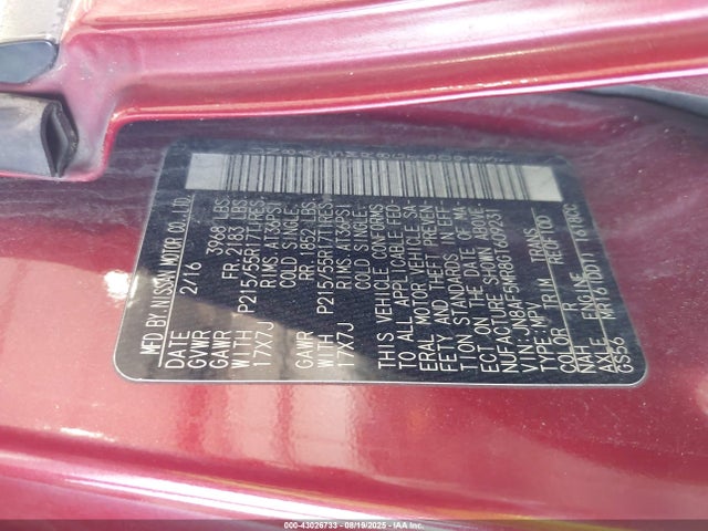 JN8AF5MR8GT609231 Nissan 2016