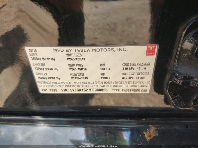 2015 TESLA MODEL S 5YJSA1S27FF088825 Photo 8