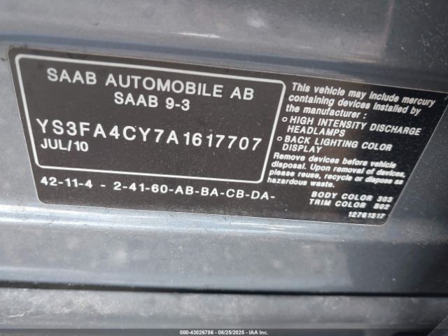 2010 SAAB 9-3 YS3FA4CY7A1617707 Photo 8