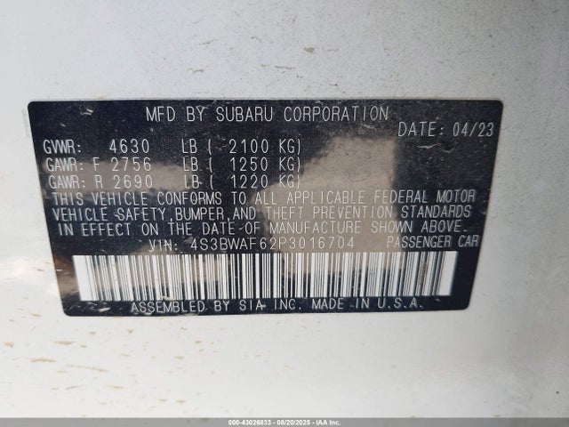 4S3BWAF62P3016704 Subaru na, u5