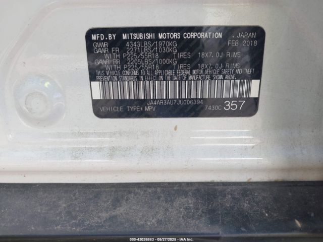 2018 MITSUBISHI OUTLANDER SPORT JA4AR3AU7JU006394 Photo 8