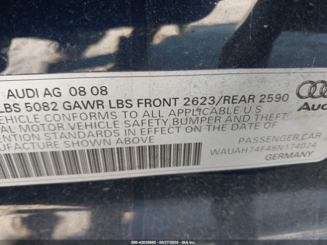 2008 AUDI A6 WAUAH74F48N174024 Photo 8