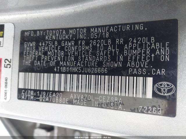 4T1B11HK5JU626666 Toyota a25a-fks