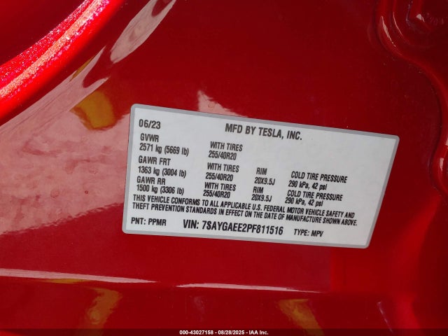 2023 TESLA MODEL Y 7SAYGAEE2PF811516 Photo 8