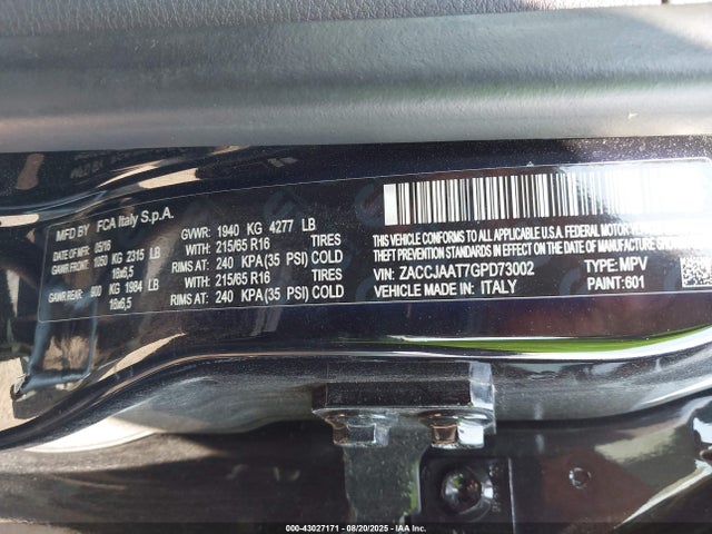 ZACCJAAT7GPD73002 Jeep Renegade
