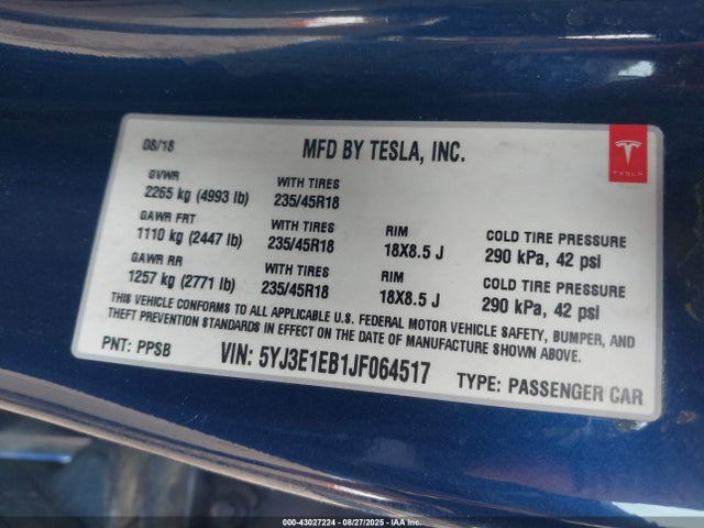 2018 TESLA MODEL 3 5YJ3E1EB1JF064517 Photo 8