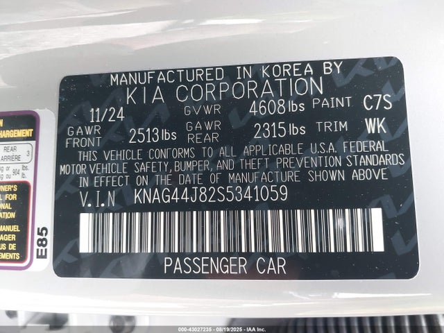 KNAG44J82S5341059 KIA t-gdi theta iii