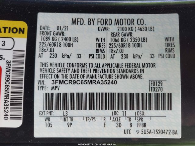 2021 FORD BRONCO SPORT 3FMCR9C65MRA35240 Photo 8