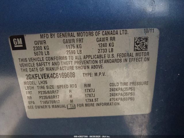 2012 GMC TERRAIN 2GKFLVEK4C6169608 Photo 8