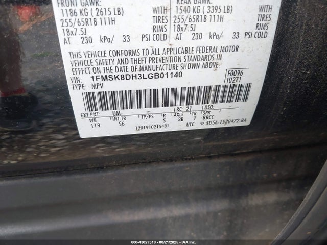 Ford Explorer 2020 1FMSK8DH3LGB01140 Image 9