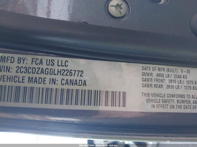 Dodge 2020 2020 2C3CDZAG0LH226772 Image 9