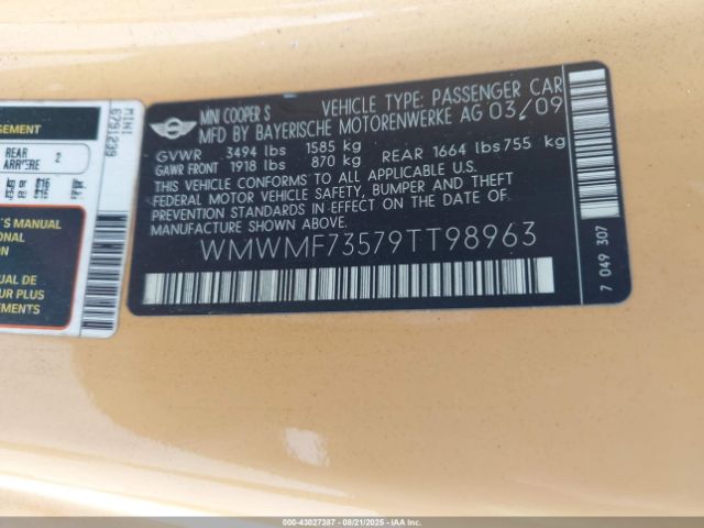 2009 MINI COOPER S WMWMF73579TT98963 Photo 8