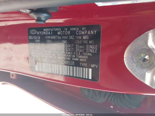 KM8JU3AG1FU048528 Hyundai dohc gdi theta ii