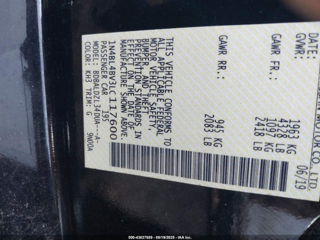 Nissan Altima 2020 1N4BL4BV3LC117600 Image 9