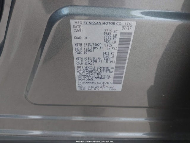 5N1DL0MN8HC523965 Infiniti 2017