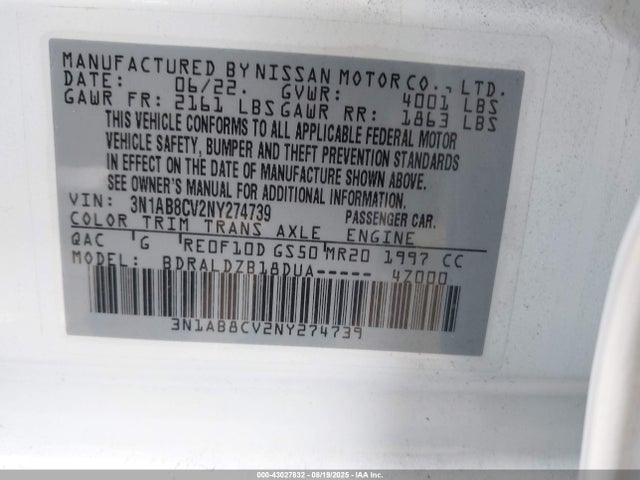 Nissan Sentra 2022 3N1AB8CV2NY274739 Image 9