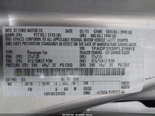 1FADP3N26FL216912 Ford Focus