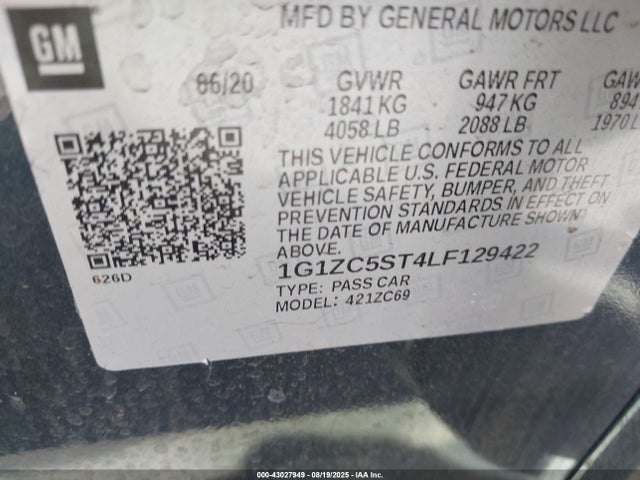 1G1ZC5ST4LF129422 Chevrolet lfv - direct injection, variable valve timing, gen 1