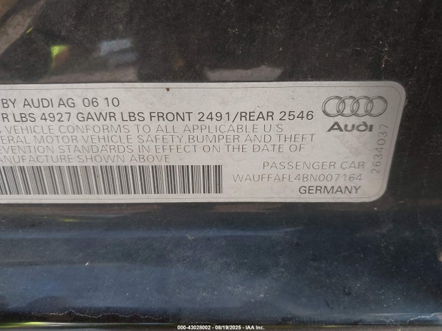 2011 AUDI A4 WAUFFAFL4BN007164 Photo 8