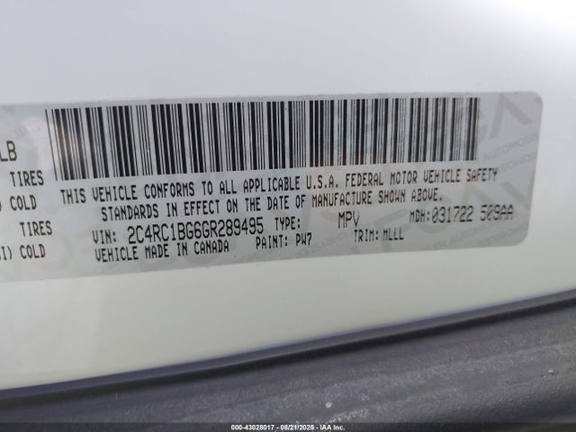 Chrysler Town and Country 2016 2C4RC1BG6GR289495 Image 9