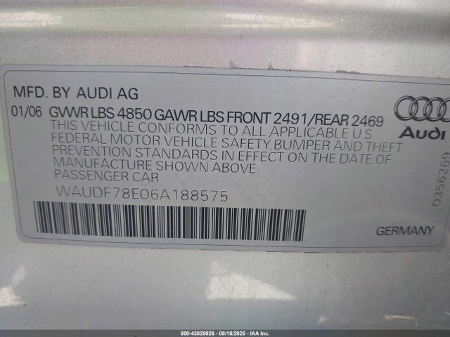 2006 AUDI A4 WAUDF78E06A188575 Photo 8