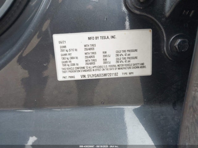 2021 TESLA MODEL Y 5YJYGAEE5MF201182 Photo 8