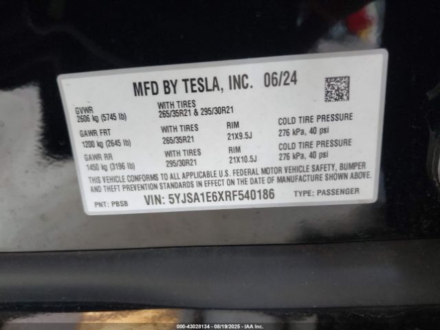 2024 TESLA MODEL S 5YJSA1E6XRF540186 Photo 8