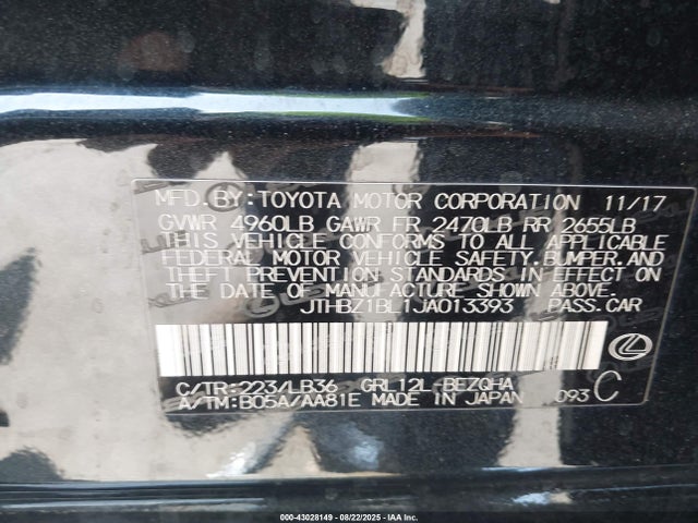 Lexus 2gr-fks 2018 JTHBZ1BL1JA013393 Image 9