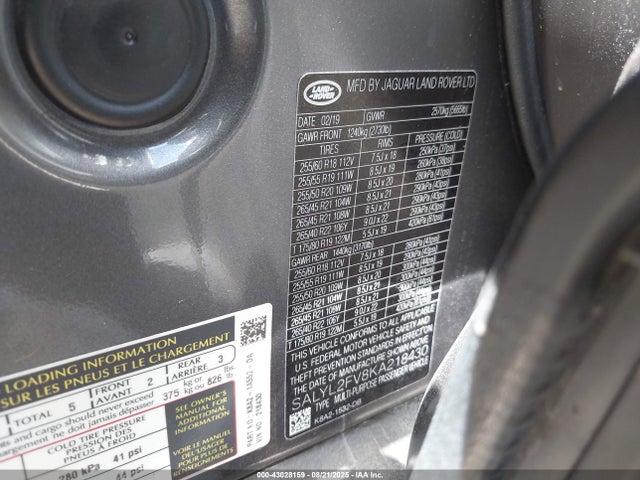 Land Rover aj126 2019 SALYL2FV8KA218430 Image 9