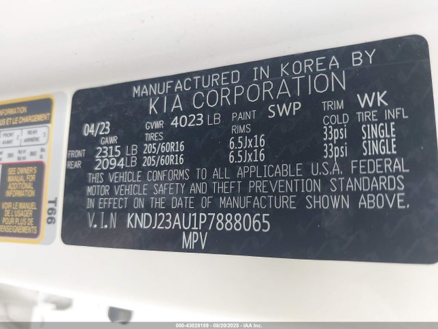 KNDJ23AU1P7888065 KIA mpi nu