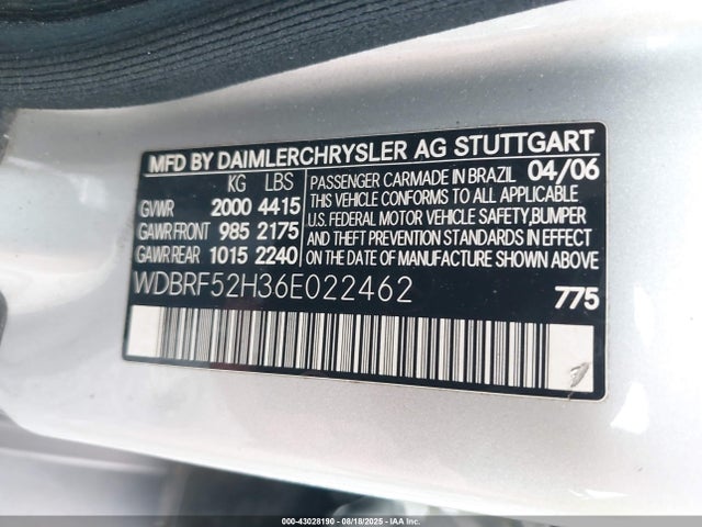 43028190 :رقم المزاد ، WDBRF52H36E022462 vin ، 2006 Mercedes-benz C 230 Sport مزاد بيع