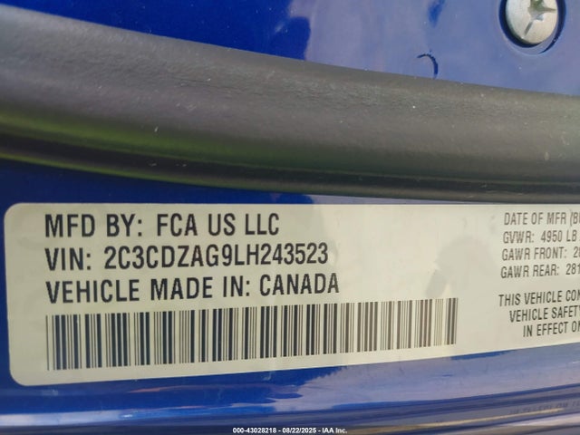 Dodge 2020 2020 2C3CDZAG9LH243523 Image 9