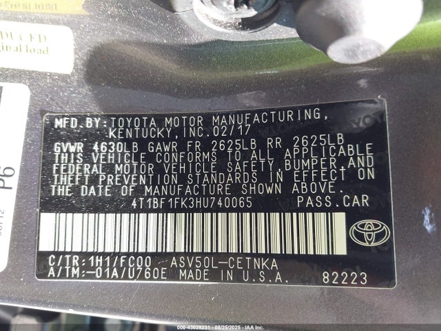 Toyota 2ar-fe 2017 4T1BF1FK3HU740065 Image 9