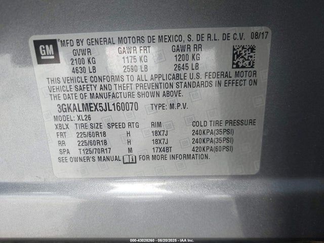 3GKALMEX5JL160070 GMC ltg - spark ignited direct injection, alum dohc, vvt, dcvcp turbo, e0-e100, alum