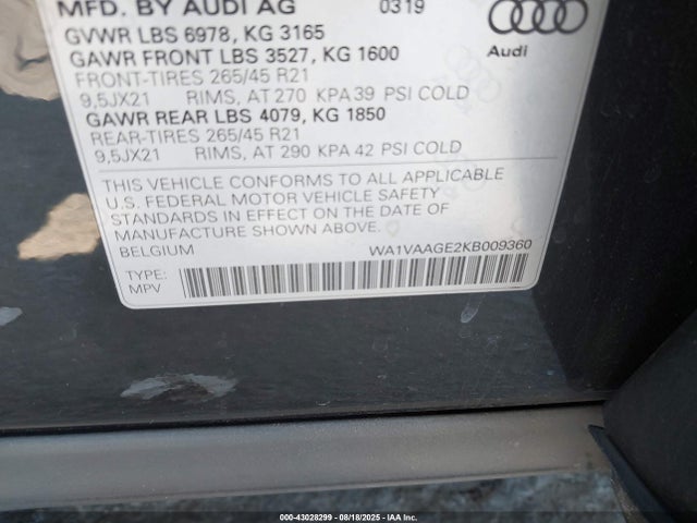 Audi 2019 2019 WA1VAAGE2KB009360 Image 9