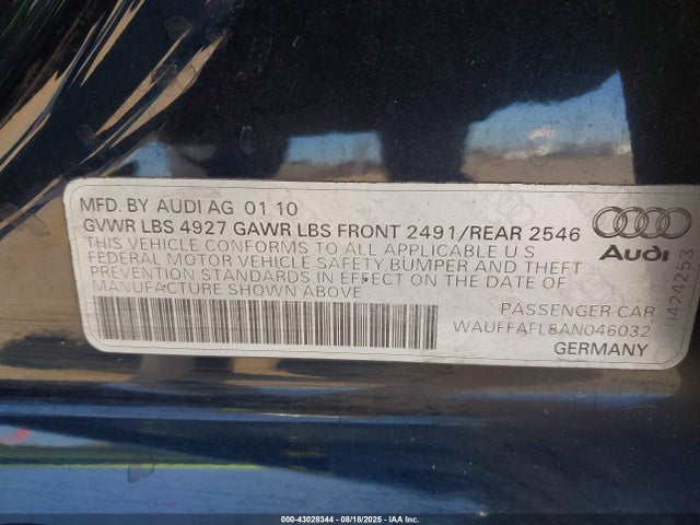 2010 AUDI A4 WAUFFAFL8AN046032 Photo 8