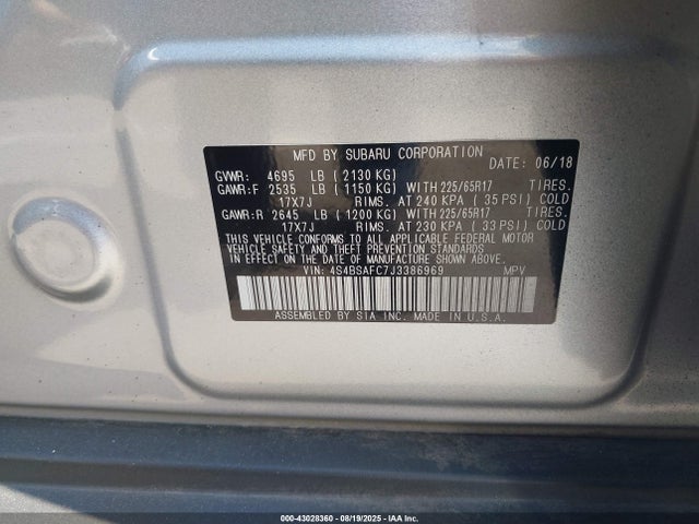 Subaru u5 2018 4S4BSAFC7J3386969 Image 9